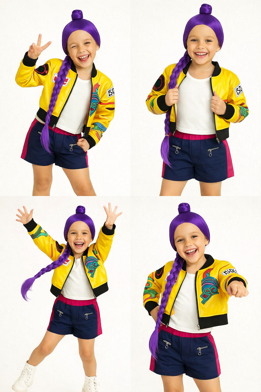 Disfraz Niña Estilo RUMI  Idol Urbano Amarillo – Set 3 Piezas Chamarra + Short + Blusa | Outfit Fashion Moderno Infantil