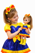 ✨ Muñeca Estilo Bely 40 cm 💙💛 Muñeca Premium Vestido Brillante + Moño 🎀 | Juguete Niña Regalo Ideal Cumpleaños 🎁