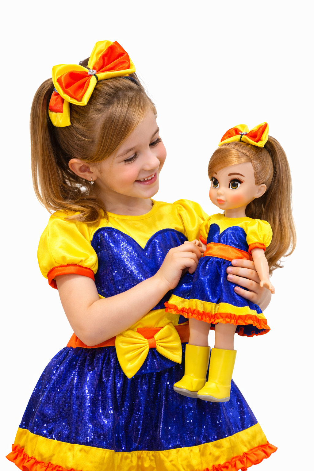 ✨ Muñeca Estilo Bely 40 cm 💙💛 Muñeca Premium Vestido Brillante + Moño 🎀 | Juguete Niña Regalo Ideal Cumpleaños 🎁