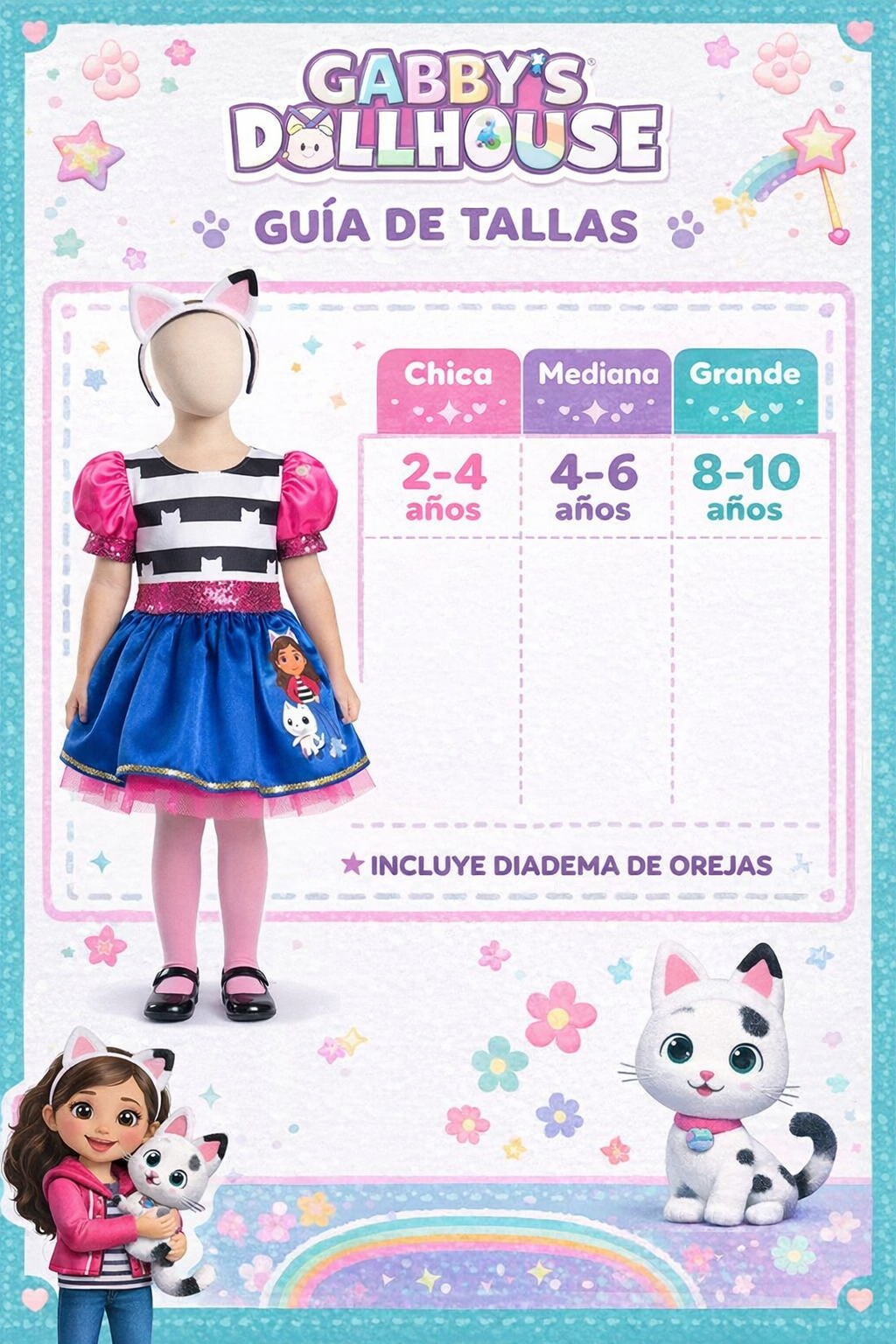 Disfraz Niña Gatita Aventurera ⭐ Vestido Infantil con Diadema de Orejas | Fiesta, Cumpleaños y Juego