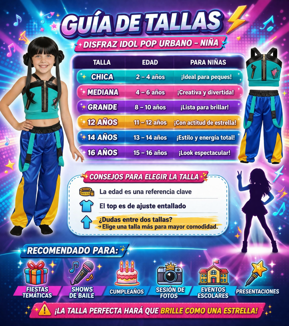 Disfraz Zoey Idol Pop Urbano Niña – Set 2 Piezas Estilo Estrella Musical con Top y Pantalón Fashion