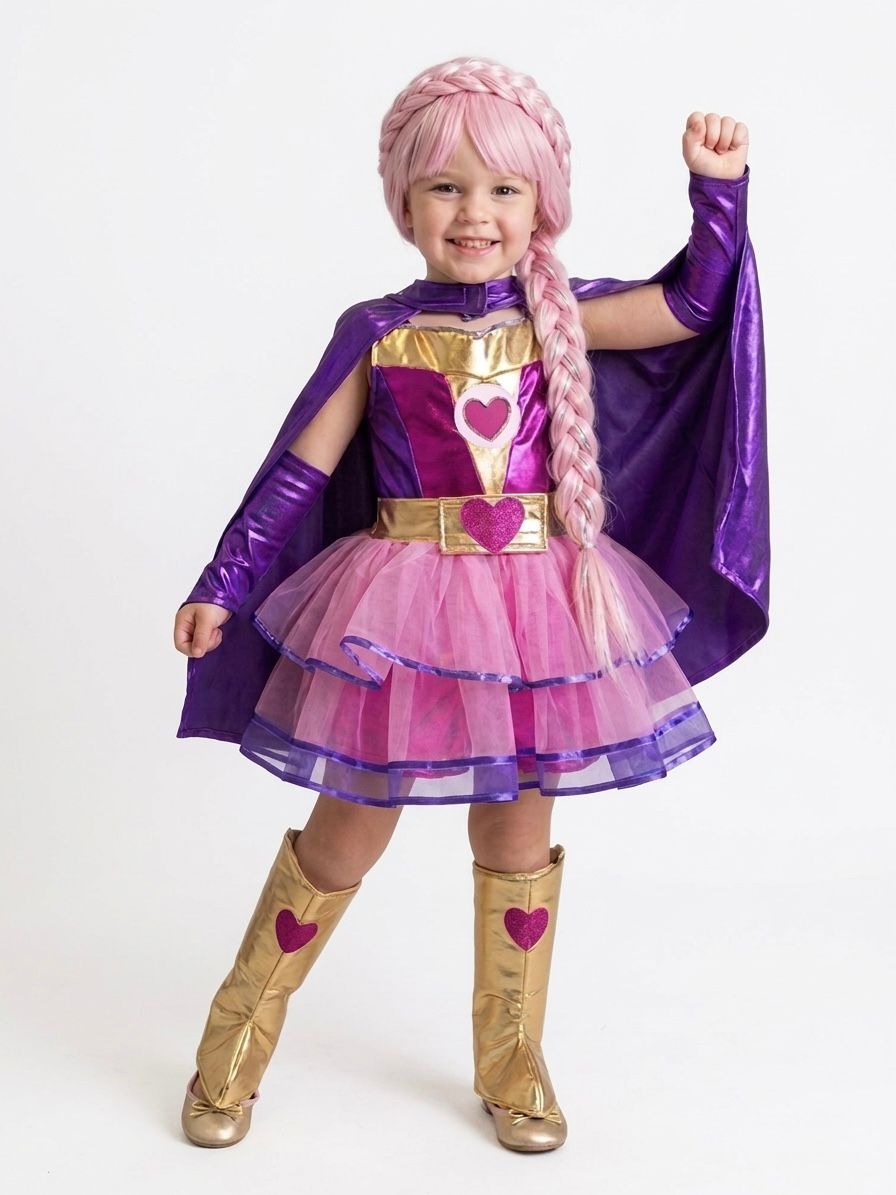 Disfraz Luli Pampin Niña Original 💖 Vestido + Capa + Mangas + Peluca | Traje Infantil 2 a 10 Años