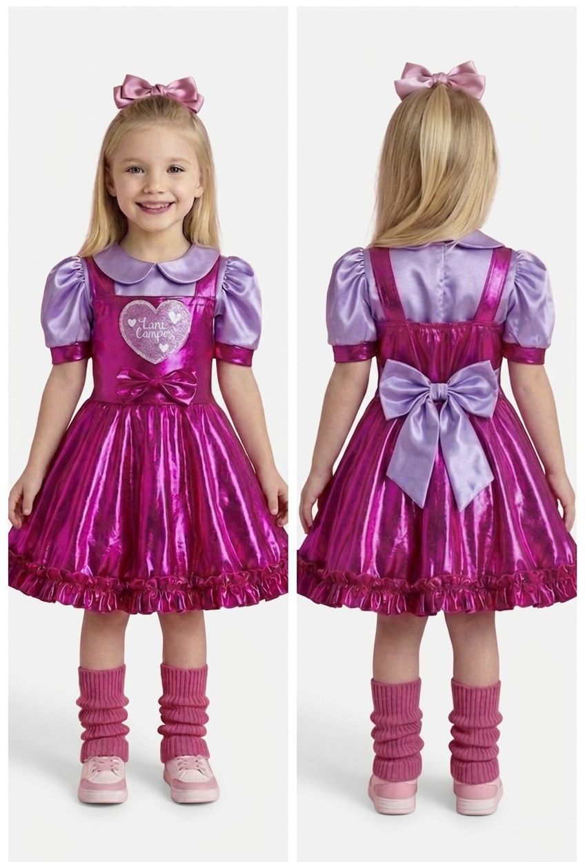 Disfraz Lara Campos Niña Bicolor Fiusha 💖 Vestido Brillante con Moño – Fiesta, Cumpleaños y Personaje Infantil