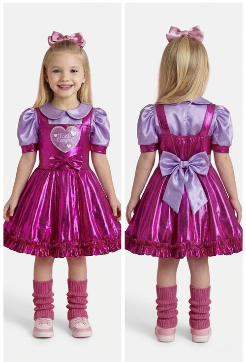 Disfraz Lara Campos Niña Bicolor Fiusha 💖 Vestido Brillante con Moño – Fiesta, Cumpleaños y Personaje Infantil